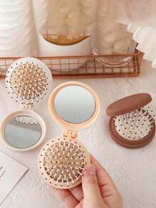 1 件儿童迷你便携式梳子，轻巧折叠双面旅行梳子和镜子一体式，适合儿童户外度假和旅行携带，是送给孩子礼物的理想选择 - 彩色 - 查看 3