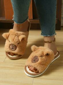 Chinelos fofos de capivara fofos – Sapatos internos com tema de animais aconchegantes e quentes – Pelúcia macia com design adorável de rosto dormindo – Perfeito para mulheres e casais – Disponível em 5 tamanhos