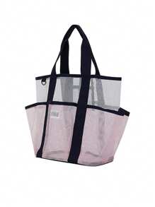 1PC Women's Mesh Beach Tote Bag, Perfect For Casual, Carefree Poolside Use During Vacations Or At The Beach.Mesh Beach Bag - Large Tote Bag, Perfect For Family Essentials, Toys, And Vacations