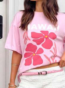 Oversized Graphic T Shirt For Women Teens Girl Y2K Floral Short Sleeve Baggy Tee Shirts Loose Fit Vintage Aesthetic Coastal Tops Summer Beach Going Out Tops - Hồng - Xem 6