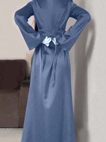 女士优雅阿拉伯风格系腰喇叭袖中长连衣裙，端庄