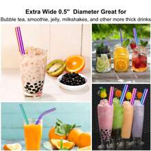 3/5/8 Stück Premium Metall Smoothie Strohhalme und Reinigungsbürste, 0,5 Zoll extra breite Edelstahl Trinkhalme für Milchshakes/Bubble Tea/Smoothies, Party Zubehör, spülmaschinenfest, Schulmaterial - Mehrfarbig - Übersicht 4