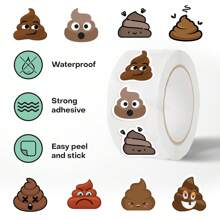 500pcs Poop Stickers Roll, Cartoon Stickers, Stickers, Funny Stickers, Decorative Stickers, Art Stickers, Vinyl Waterproof Stickers, Beautiful Laptop Stickers Set, Skateboard Stickers, Water Bottle Stickers, Notebook Stickers - Multicolor - View 6