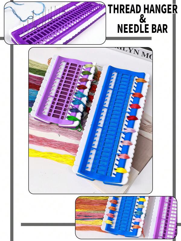 1pc Cross Stitch Thread Organizer With Needle Threader And Bobbin Winder, Integrated Thread Sorter And Needle Threader, Essential Sewing Tool For Cross Stitch, Available In 4 Colors With 30 And 50 Slots Options
