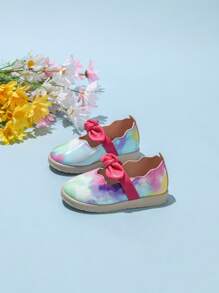 Girls Embroidered Elastic Strap Bow Decor Flat Casual Shoes - Multicolor - View 6
