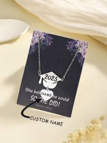 Customized 2025 Graduation Season Necklace, Personalized Name Necklace With Graduation Cap, Graduation Gift For Students And Teachers - Silver - View 2