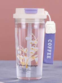 1 pieza Botella de agua portátil de alta calidad con asa, de gran capacidad para el coche, la oficina y el verano, con diseño de flor de lirio del valle de plástico - Multicolor - Ver 2