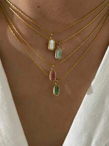 Monlansher 1 Pezzo Collana Donna In Acciaio Inossidabile Con Ciondolo In Pietra Lavorato A Mano, Di Moda, Minimalista, Versatile Per Uso Quotidiano