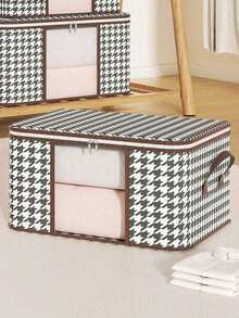 1pc Clothes Storage Bag, Large Capacity Transparent Window, Houndstooth Check Visible Window, Non-Woven Wardrobe Storage Bag, Dustproof And Foldable Storage Bag For Quilt And Clothing, Essential Storage Bag For Home And Dormitory