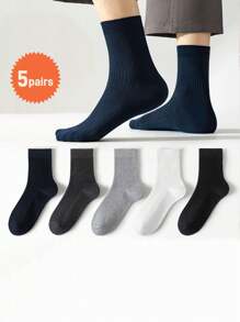 5 pares de meias de tênis masculinas de Lycra de alta elasticidade, respiráveis e resistentes a odores, de mistura aleatória, até a panturrilha, adequadas para uso diário, outono