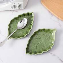 1/2pcs Ceramic Spoon Rest For Stove Top, Cute Green Leaf Shaped Spoon Rest/Spoon Holder For Kitchen Countertop, Farmhouse Decor Leaf Shape Spatula Holder Utensil Rest, Gift For Mother's Day Housearming Thanksgiving Christmas