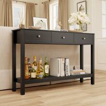 Bealife Console Table With 3 Drawers , Stylish Modern Accent Table With Storage Shelves 3 Tier Solid Wood Entryway Table, Sofa Table For Living Room, Entryway, Hallway, Entry - Black - View 2