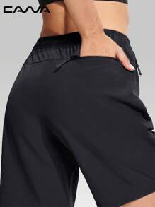 Cavva 女式防水短裤速干 5 英寸轻质透气松紧腰带 3 个安全拉链口袋裤子户外徒步日常休闲