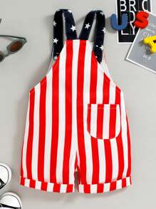 Mono para bebé, diseño del Día de la Independencia, con estampado de rayas y estrellas, sin mangas, con tirantes, estilo bonito - Rojo - Ver 5