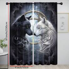 قطعتان مصنوعتان من البوليستر، تتميزان بطباعة رقمية عالية الدقة بنمط الذئب. هذه الзавесы منقاة للضوء مناسبة لديكور غرف النوم وغرف المعيشة والمكاتب والمنازل، ذات تصميم جيب العصا للتعليق بسهولة.