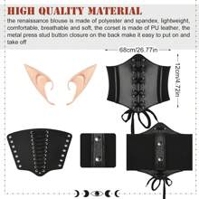 Halloween Women's Renaissance Fairy Costume Set, Medieval Hooded Dress With Accessories, Get Ears As A Gift