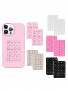 2 pièces Support de téléphone en silicone avec 24 ventouses, double-face, compatible pour la douche et le montage mural, pour le maquillage, le fitness, la salle de bain, la voiture et la cuisine