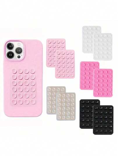 2pcs Silicone Phone Holder With 24 Suction Cups, Singer-Sided, Shower & Wall Mount Compatible With Makeup, Fitness, Bathroom, Car, And Kitchen Use