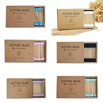 10/200/400/600/800/1000 片装---有机双头耳勺，牛皮纸盒装竹木塑料纸清洁棉签，天然材质，科学设计更清洁，纤细款式无痛，适合化妆修饰，素食者日常必备。