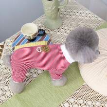 New Spring/Summer Pet Clothes, Cat Pajamas, Air Conditioning Cat Clothes, 25BOOK Bear Pajamas, Dog Four-Leg Clothes, Apparel, Animal Costumes, Small Dog Clothes, New Casual Clothes, British Style Animal Outfits, Breathable Sportswear, Leash Buckle Clothes - Red - View 7