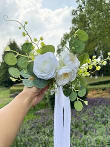 1 件人造花婚车装饰丝带花卉摄影道具新娘车门把手后视镜装饰婚礼过道装饰椅背花花卉长椅婚礼装饰仪式用雪纺丝带装饰 - 彩色 - 查看 15