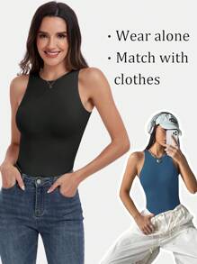 Women Shapewear Tummy Control Tank Tops Seamless Compression Tops Slimming Camisole - 黑色/白色/深藍 - 查看 2