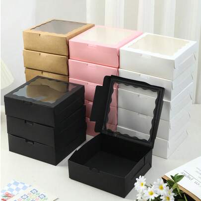 2/5pcs/10PCS/20pcs White/Pink/Black/Brown Gift Box With Transparent Windows - Perfect For Christmas Party Gifts, Wedding Souvenirs And Hand-Written, Sturdy Cartons For Display | Transparent Window Design | Durable Gift Box, Gift Box