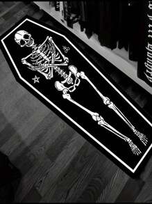 1 件不对称哥特式小丑棺材风格设计卧室床边地毯，家居装饰 - 黑色 - 查看 4