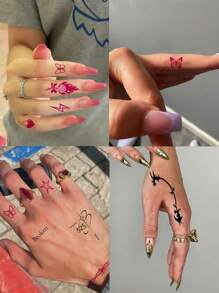 5 Blatt Y2K Tattoos, sexy temporäre Tattoos, Fingertattoos für Frauen, wasserfeste realistische mehrfarbige Tattoo-Aufkleber im Punk-Stil mit rosa Rose, Schmetterling, rotem Herz, Spinne und Schleife für Partys, Dates, Musikfestivals