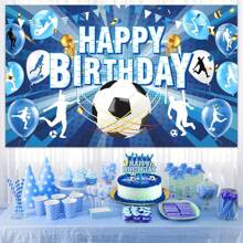 1pc Football Birthday Party Background Banner, Blue Football Happy Birthday Banner Large Sports Football Birthday Background Photo Booth Props Football Theme Birthday Party Decoration