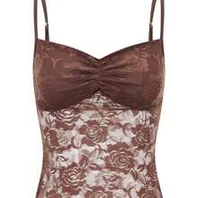 Women's Summer Lace Cami Tops Sleeveless Ruched Front Solid Color Camisole Slim Fit Tank Tops - Brown - View 5