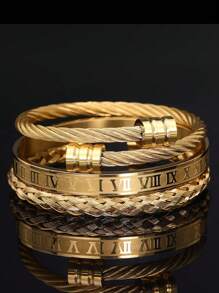 3 peças/Conjunto Pulseira de Aço Inoxidável Trançada com Números Romanos Criativa e da Moda para Homens, Adequada para Uso Diário, Festa, Presente para Namorado - Multicolorido - Visão 9