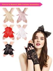 Forever & Moment 80s Retro Fingerless Lace Floral Gloves For Women - Vintage Lace Hand Accessories For 80s Theme Parties, Costume Balls & Vintage Fashion Prom - Multicolor - View 12