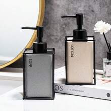 1pc Ceramic Hand Soap Dispenser, Distinctive Stone-Like Appearance, High Quality, Empty Bathroom Shower Gel Pump Bottle, High Aesthetics Matte Black & White Lotion Refill Bottle, Portable Accessories Storage