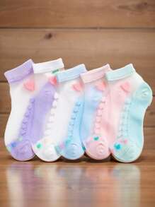 5 pares de calcetines tipo tobillera para niña con corazones, malla transpirable y fibra de vidrio - Multicolor - Ver 2