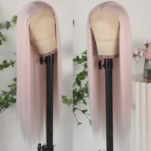 Stunning Purple Hair Synthetic Lace Front Wigs 26 Inch Pre Plucked Long Straight Hair Wigs 13X4 HD Lace Wigs Glueless Dark Purple Colored Wigs Heat Resistant Halloween Wigs Deep Purple Long Silky Straight Lace Front Wigs For Fashion Women For Daily Christmas Party Cosplay Use - Ice Pink - 查看 2