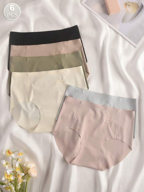 6pcs Women's Multicolor Seamless Breathable Mid-Waist Ice Silk Panties