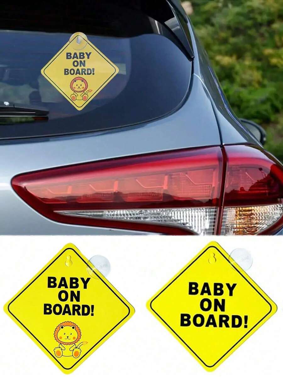 1pc Car Baby Warning Sticker With Suction Cup, Durable And Firmly Attached Without Residue - Multicolor - View 1