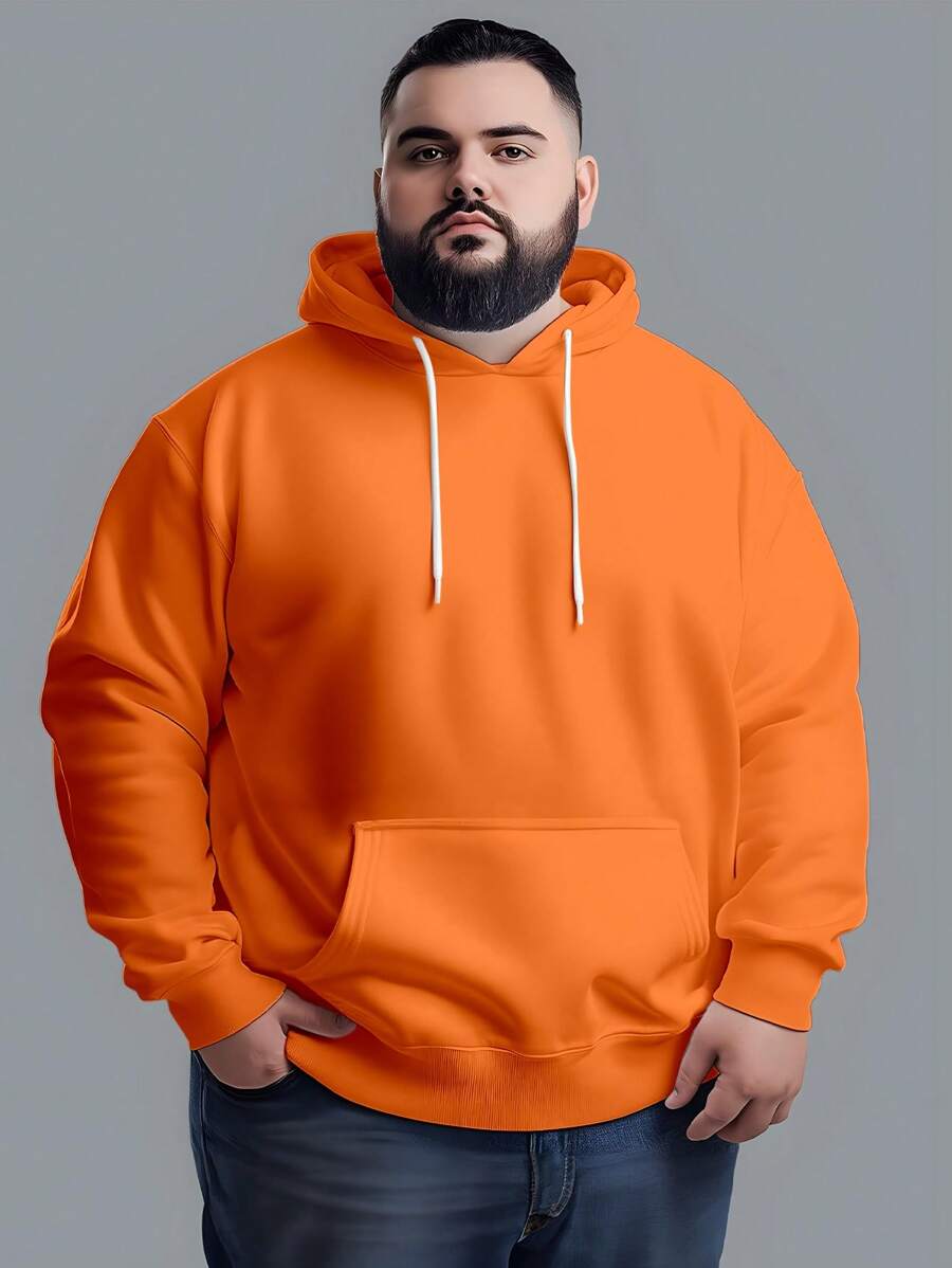 Men's Plus Size Sweatshirt  Hood Premium Mesh Cold Weather Blouse Basic Cotton Flannel Coat Various Colors - 橘色 - 查看 1