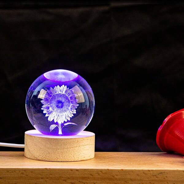 1 st. Life Tree Crystal Ball Color Nachtlampje, Decoratief Verjaardags- en Vakantiecadeau, 3D Laser Gegraveerde Glazen Plant Boombol, Unieke Woondecoratie