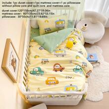 3pcs/Set Cartoon Bear & Dinosaur Printed Bedding Set, Tropical Rainforest Style, Suitable For Nursery, Kindergarten Nap Mat, Children's Bedroom, Includes 1 Duvet Cover (47*59in), 1 Pillow Sham (23*53in), 1 Pillowcase (11*19in) (Without Filler)