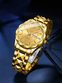 NARY 男士高端手表，休闲商务石英表，带日期和星期显示，不锈钢表带，水晶镶嵌表盘，适合日常佩戴、节日礼物、商务活动和聚会 - 藍色 - 查看 7