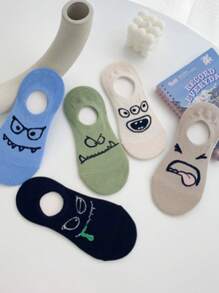 5 Pairs Cartoon Exaggerated Expression Boat Socks, Non-Slip Low-Cut Invisible Couple Socks - Multicolor - View 5