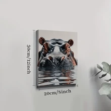 1pc Framed Canvas Poster, Hippo Animal Wildlife Wall Art Canvas Paintings, Ideal Gift For Bedroom Living Room Corridor, Wall Art, Room Decoration