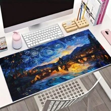 1 buc. Mouse Pad extins pentru jocuri, anti-alunecare, design cu model de artă cu cer înstelat, covoraș de birou durabil, cu margini cusute precise, potrivit pentru sporturi, computer și birou, covoraș de masă, covoraș pentru insulă