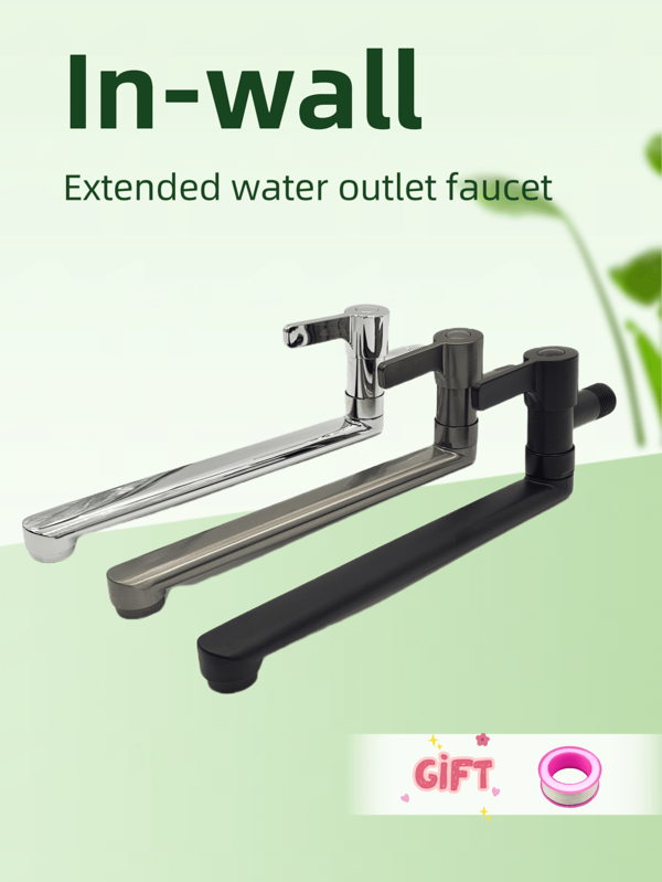 1pc Kitchen Single Cold Faucet, Stainless Steel Into The Wall Balcony, Household Mop Pool Extended Lengthened Faucet AWall Mounted Cold Water Sink Faucet, Single Handle Tap For Kitchen Garden Outdoor Laundry Sink With Stainless Steel Tube (Chrome, Black,Grey,Selectable)