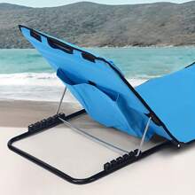 Foldable Beach Lounger, Deck Beach Chair Cushion, Reclining Backrest, Lightweight And Portable, With Handle, Suitable For Camping Garden Pool - 藍色 - 查看 2