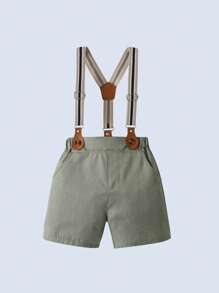 BOARNSEORL 2pcs Young Boys Gentleman Outfit - Short Sleeve Shirt With Bow Tie And Suspender Shorts, Stylish & Outfit For Birthday Party, Wedding, Formal Occasions - Green - View 7