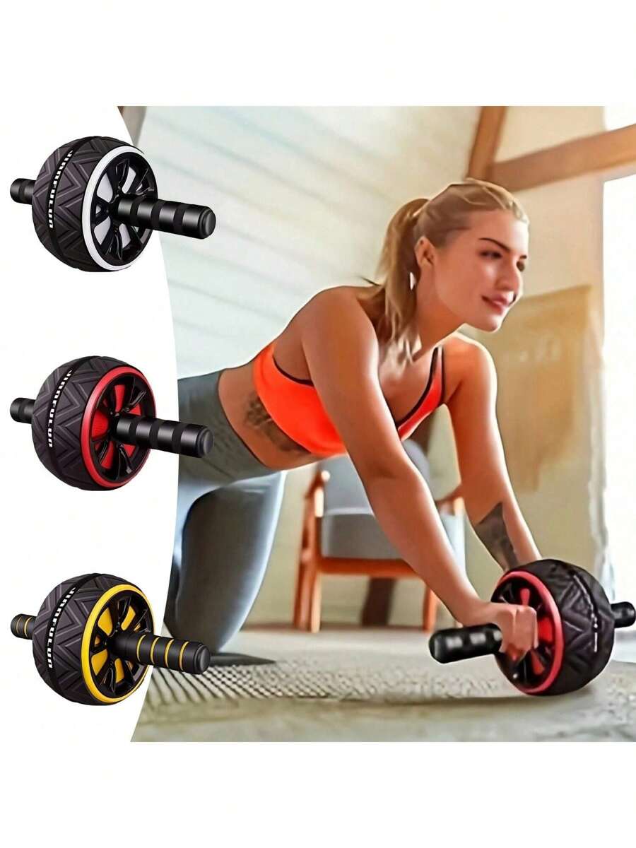 1PC Portable Abdominal Workout Wheel With Red/Black Ergonomic Grips - Durable PP Core Strengthener For Home Gym, Chest & Upper Body Training | Non-Slip Textured Roller Surface | Fitness Accessories | Home Exercise Equipment |Gym Sets