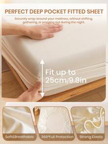 1件超柔软纯色床笠，床上用品，轻薄床单，乳白色床垫罩，深口袋床笠，柔软透气，适用于各种尺寸的床——单人床、双人床、大号床、特大号床，四季皆宜，房间装饰 - 奶油白 - 查看 4